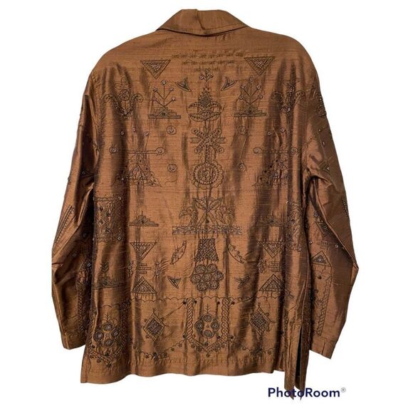 Chico’s 100% Silk Embroidered/Beaded Blouse Sz. S Asian Abstract Desg. Boxy - Picture 2 of 7